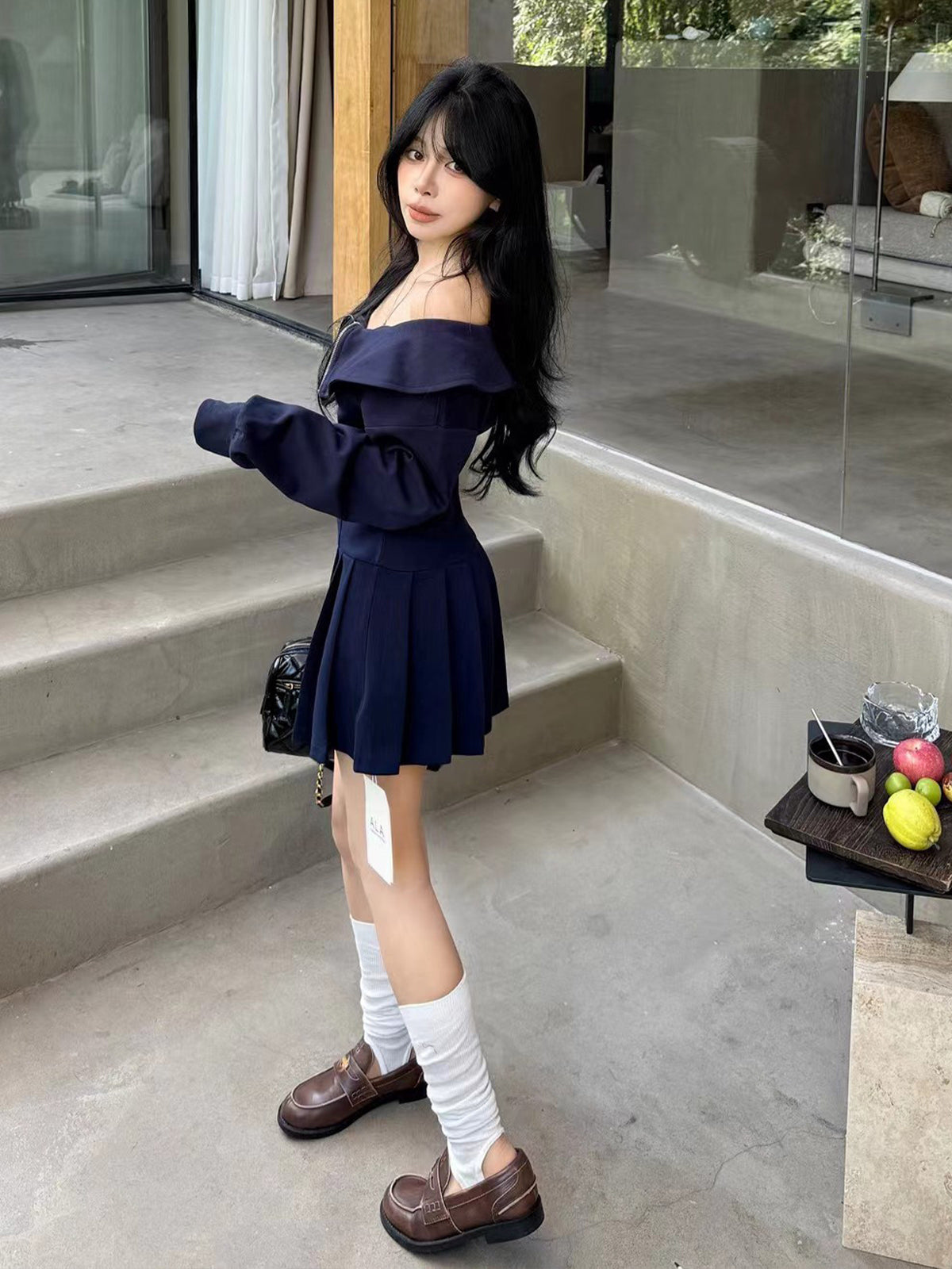 【dress】オフショルダーパーカーワンピース Q9030