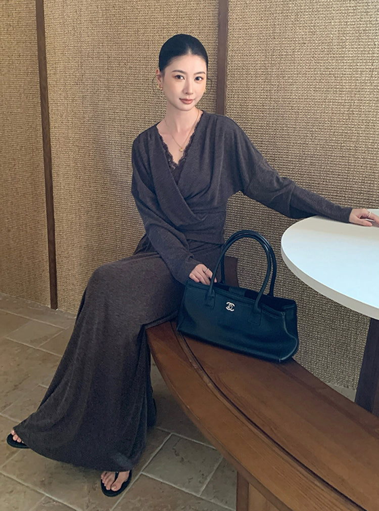 【set】レースドッキングトップス×ロングスカートセット Q8927