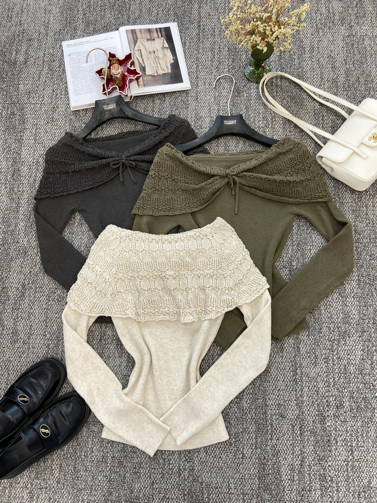 【tops】フェイクレイヤードニットトップス Q8937