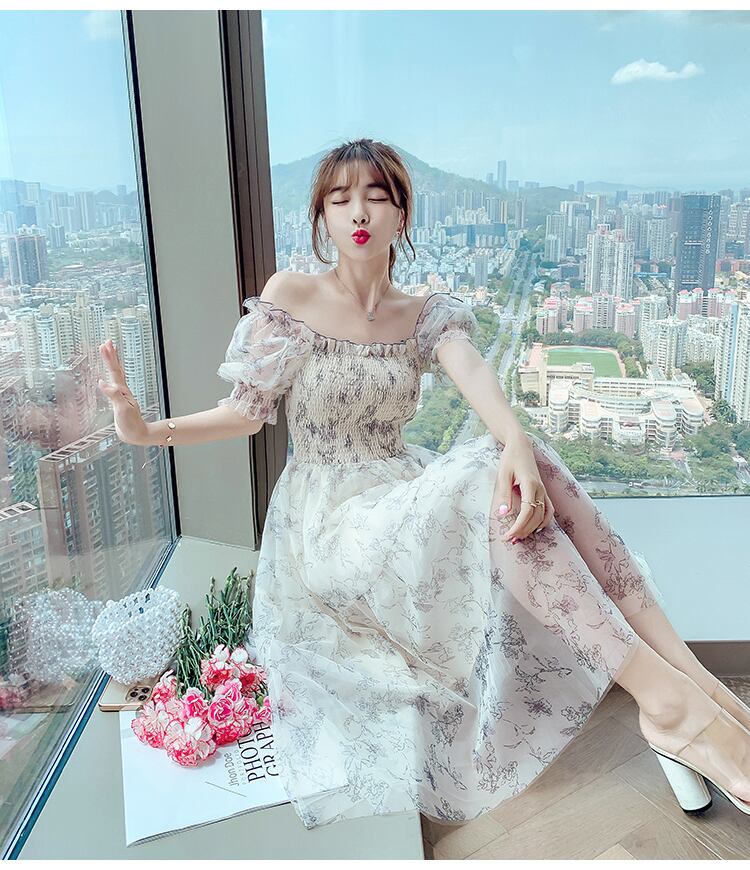 【dress】気質満点清新スウィートシフォン着痩せ花柄 ワンピース G1281