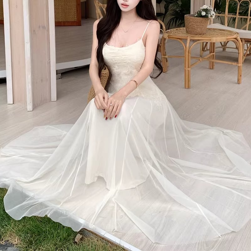【dress】レースロングキャミワンピース Q8208