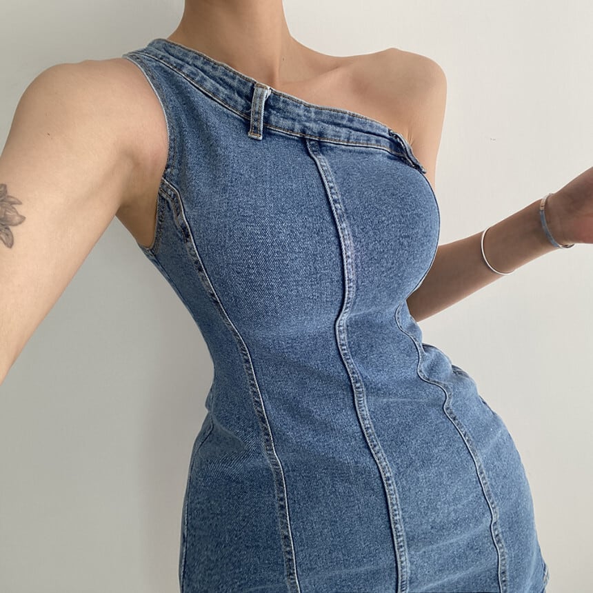 【dress】オフショルダーデニムワンピース　M25031