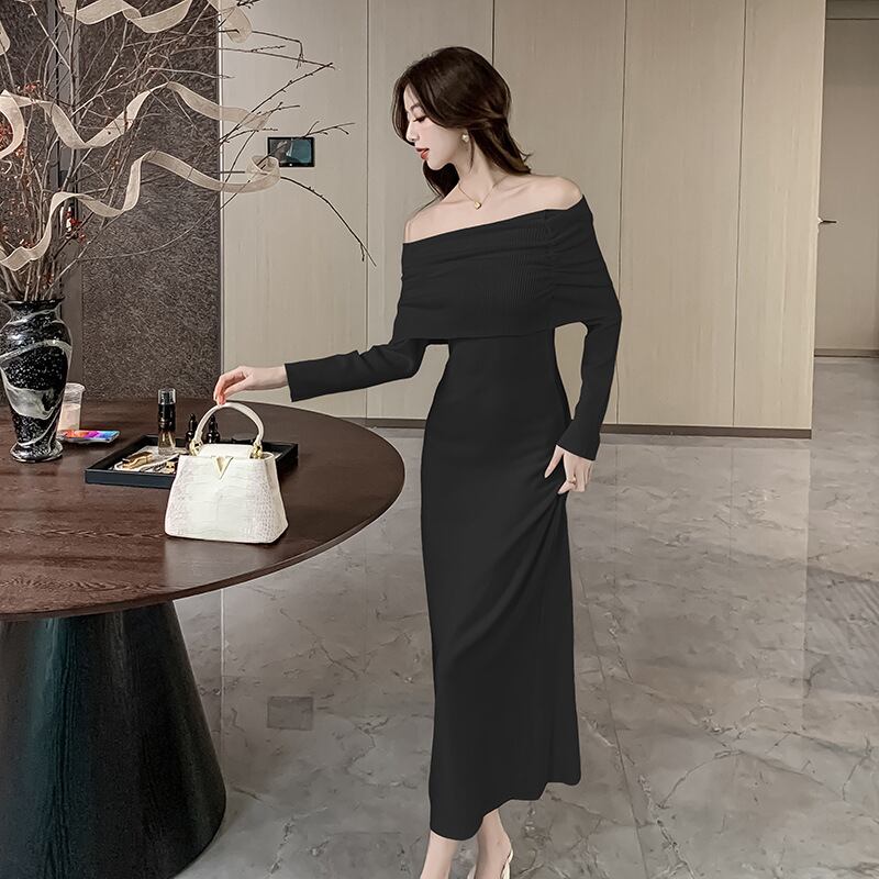 【dress】オフショルダーニットワンピース　M28026