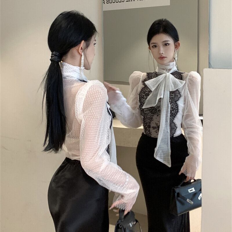 【tops】レース切り替えチュールトップス　M28013