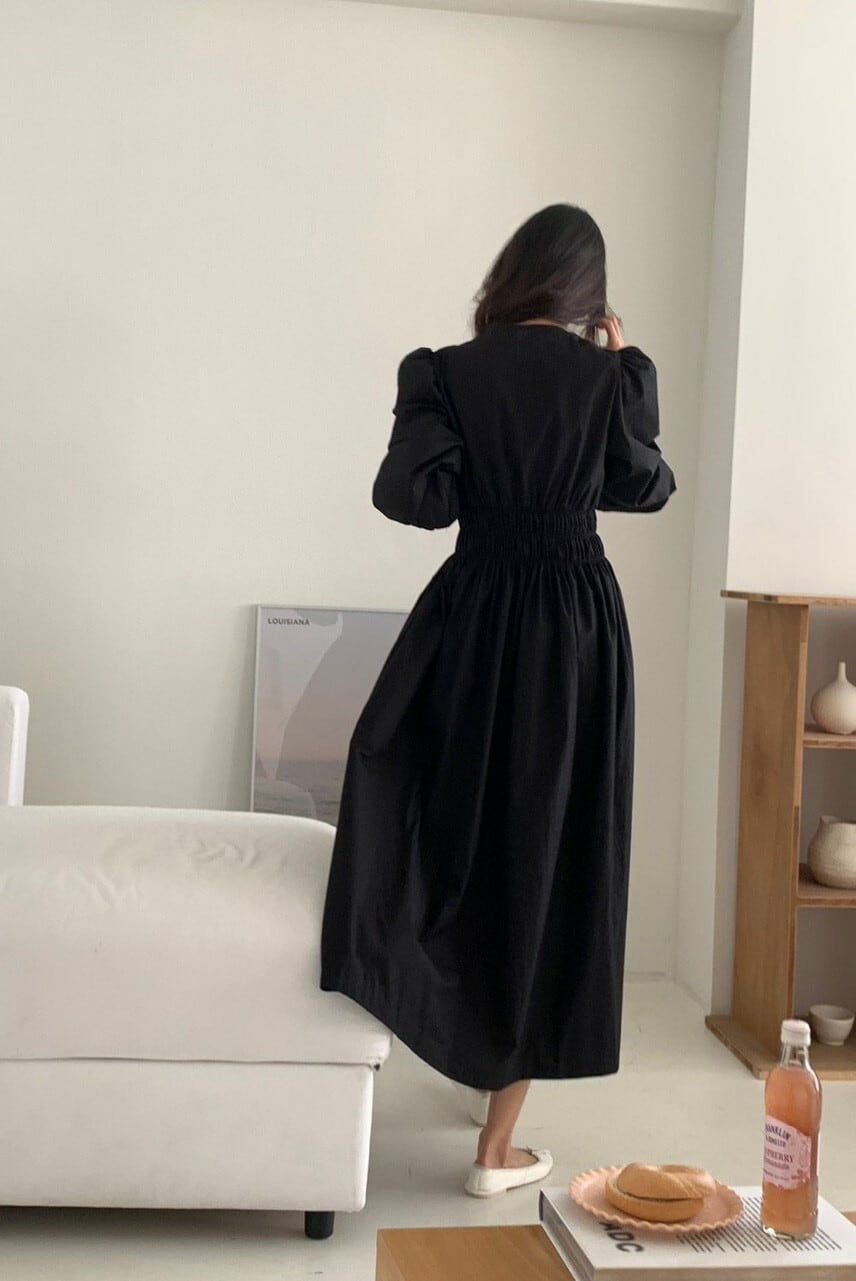 【dress】パフスリーブウエストギャザーワンピース　N2974