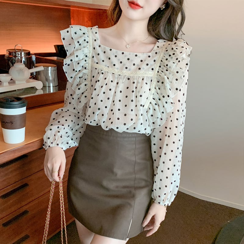 【tops】ドット柄シャツトップス　M28606