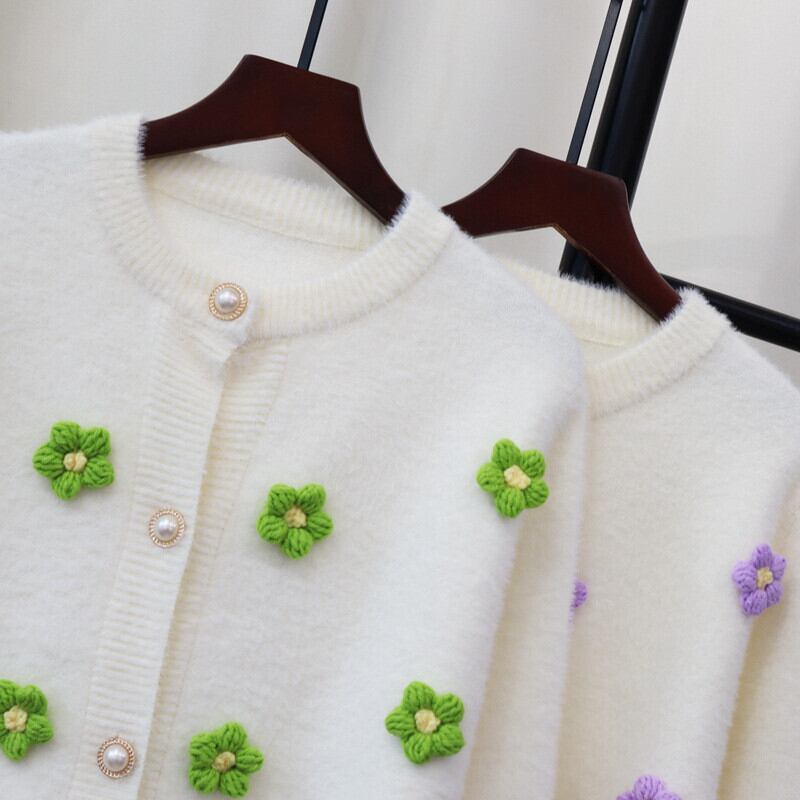 【outer】立体フラワーニットカーデ　M27165