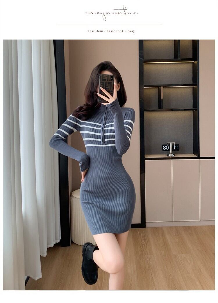【dress】ファスナーニットワンピース　M18651