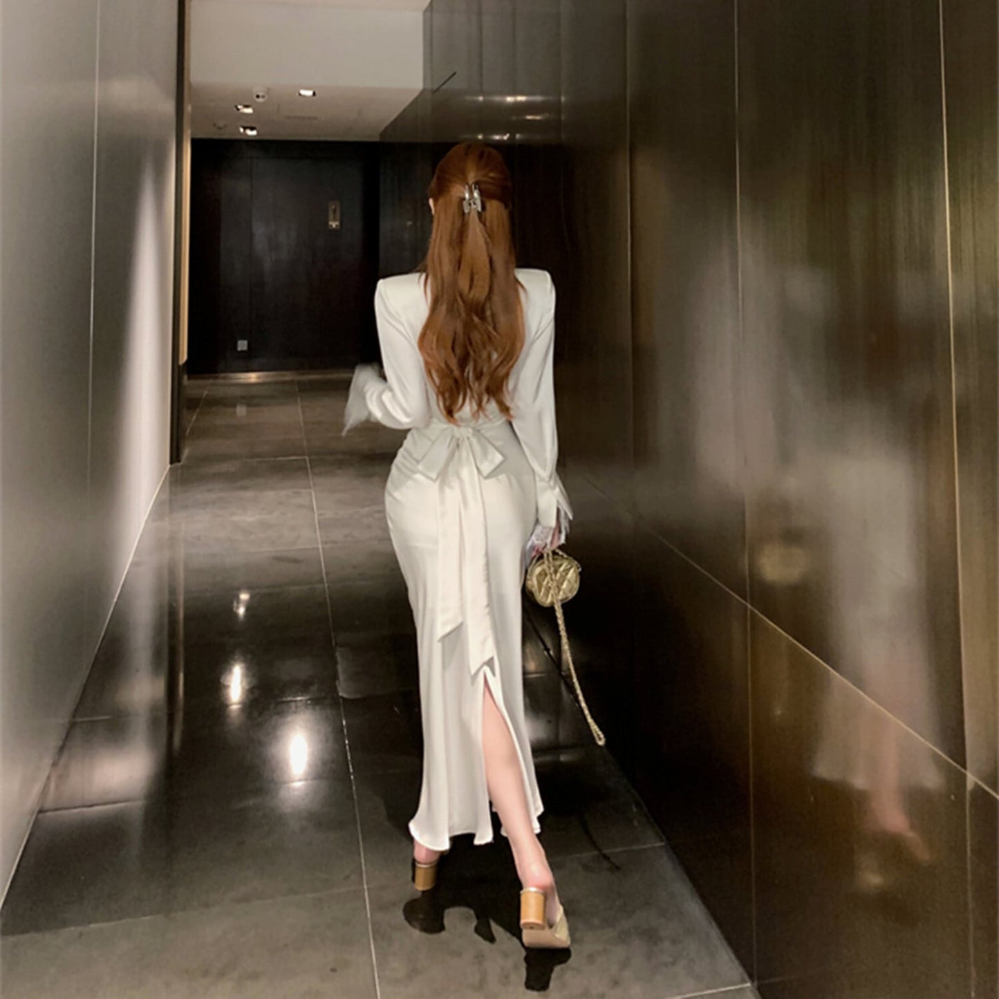 【dress】レース切り替えポイントオープンデートワンピース　N2695