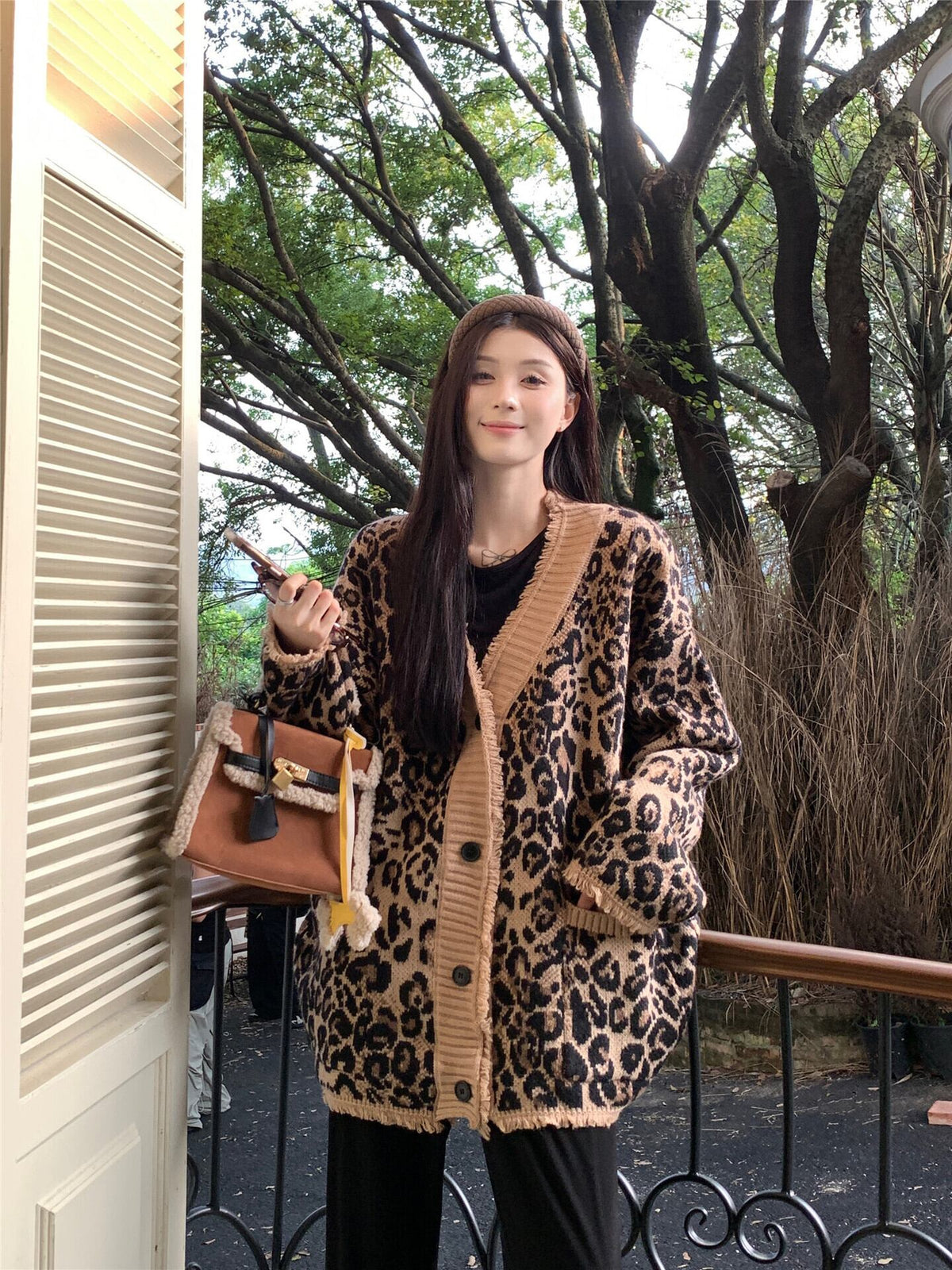 【outer】ヒョウ柄ニットカーデ　M26836