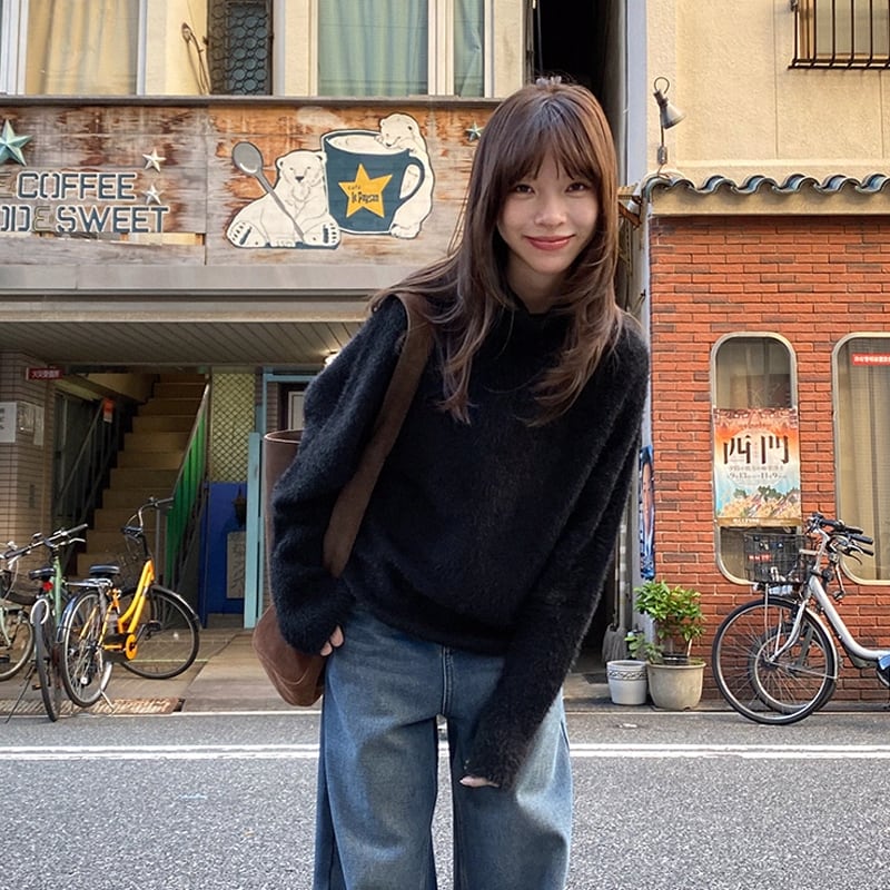 【tops】ハイネックニットトップス Q7393