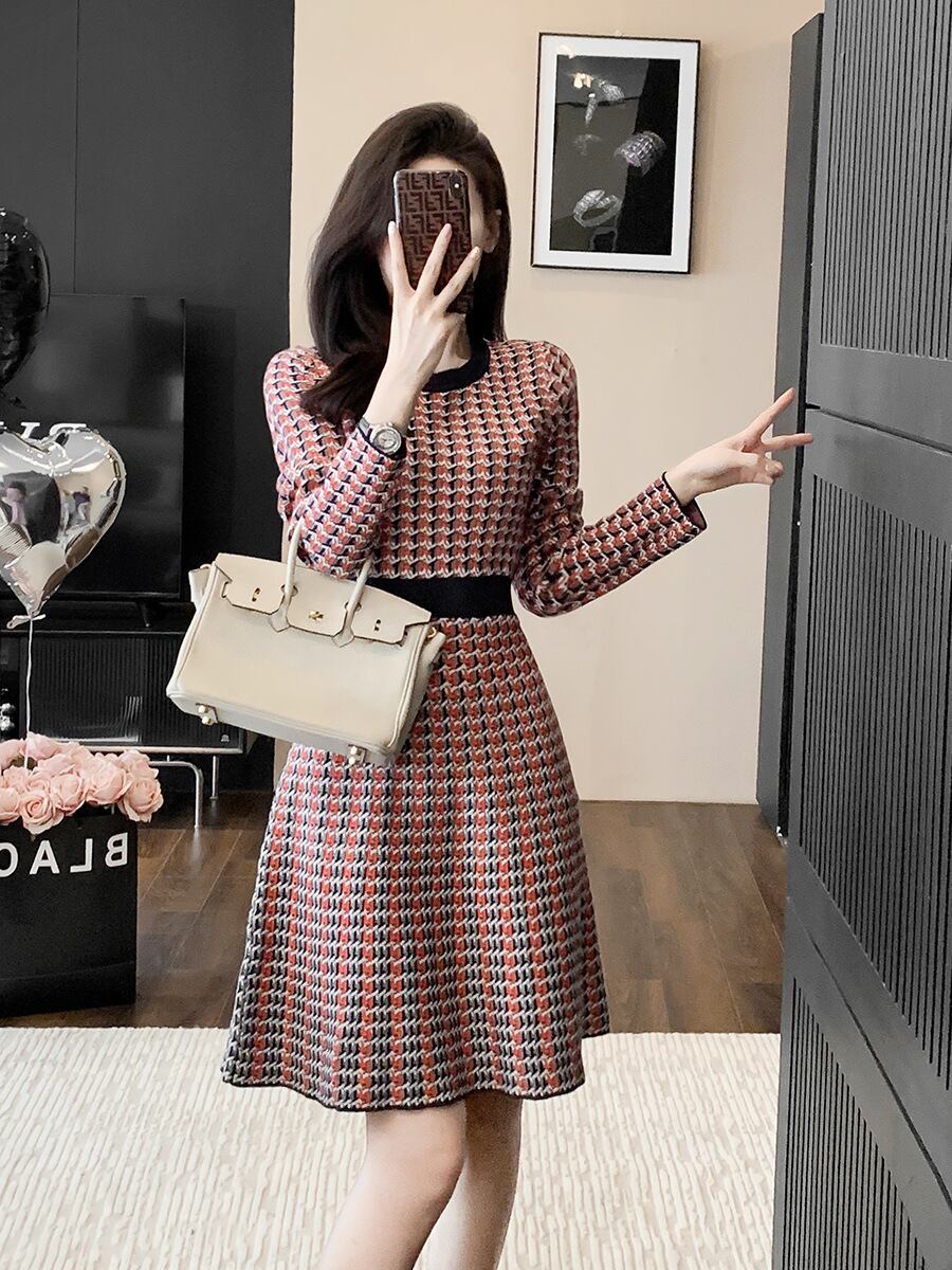 【dress】おすすめエレガントジャカードニットワンピース　M17516