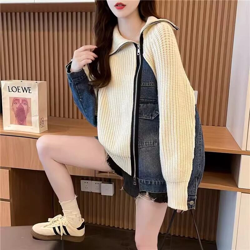【outer】デニムドッキングニットカーデ　M18405
