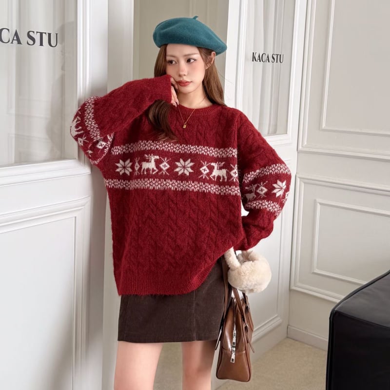【tops】ノルディック柄ニットトップス Q7466