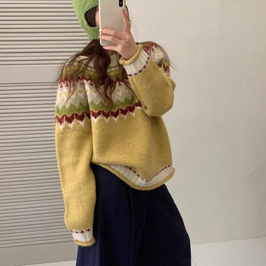 【tops】ジャカードニットセーター　M27108