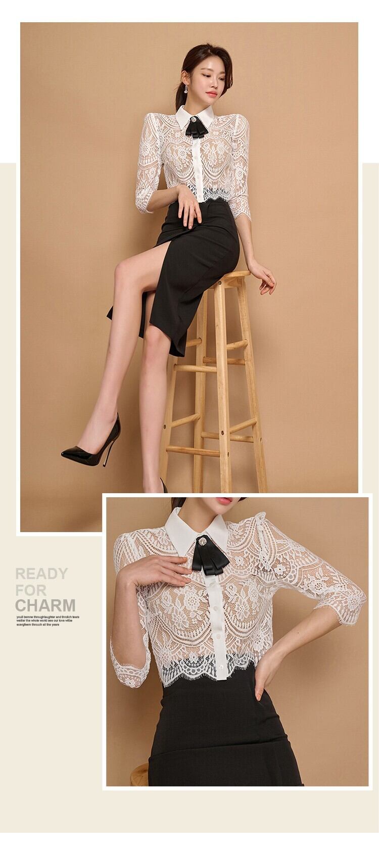 【set】レーストップス+OL通勤スカート２点セットG20629