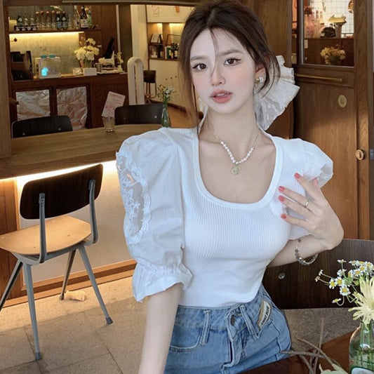 【tops】レース切り替えTシャツG20987