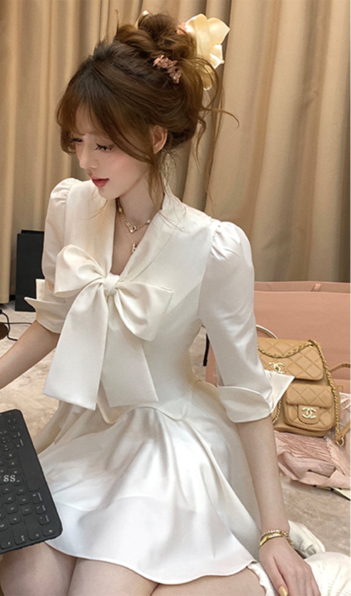 【dress】リボンシャツワンピース　N3016