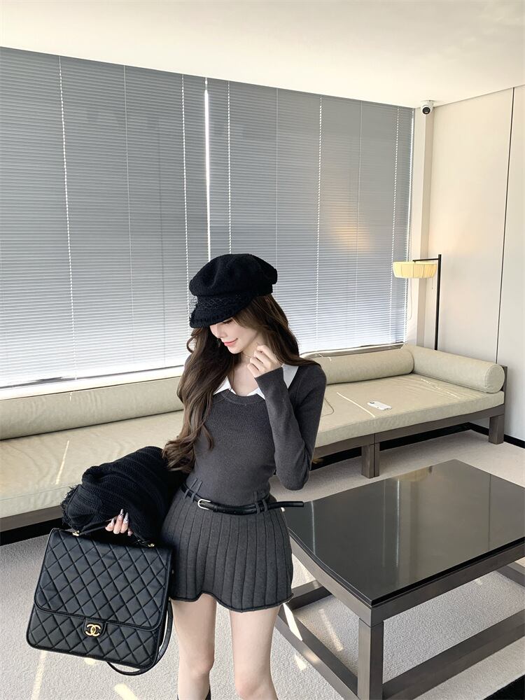 【dress】折り襟ニットワンピース　M28887