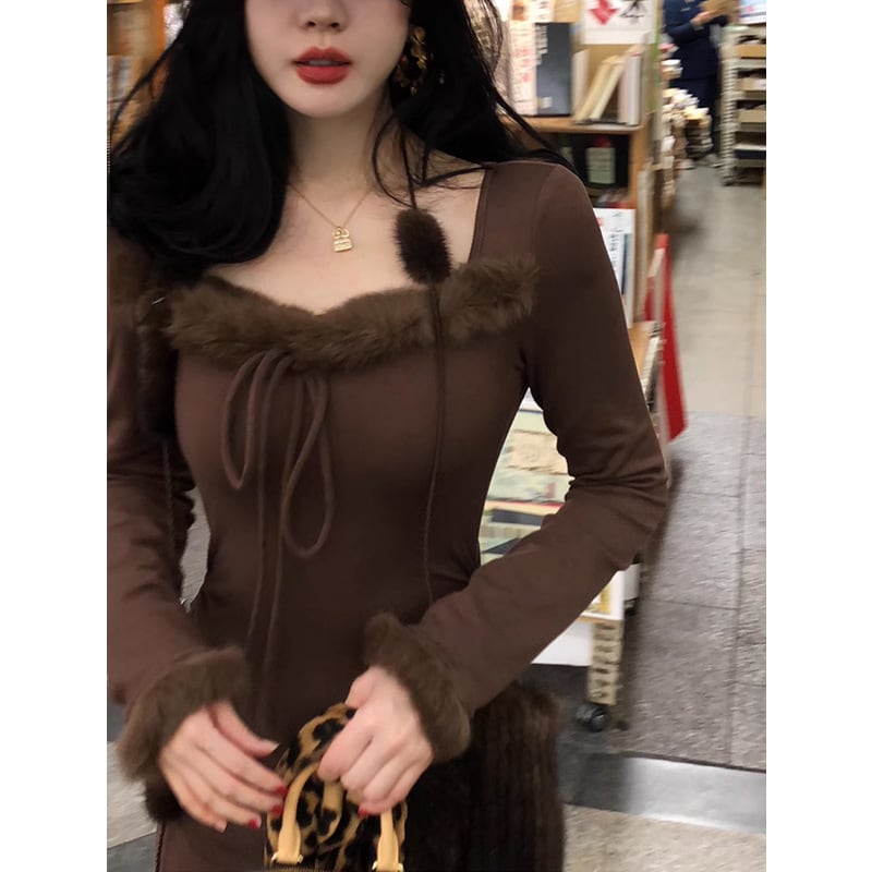 【dress】ファーマーメイドニットワンピース　M28482