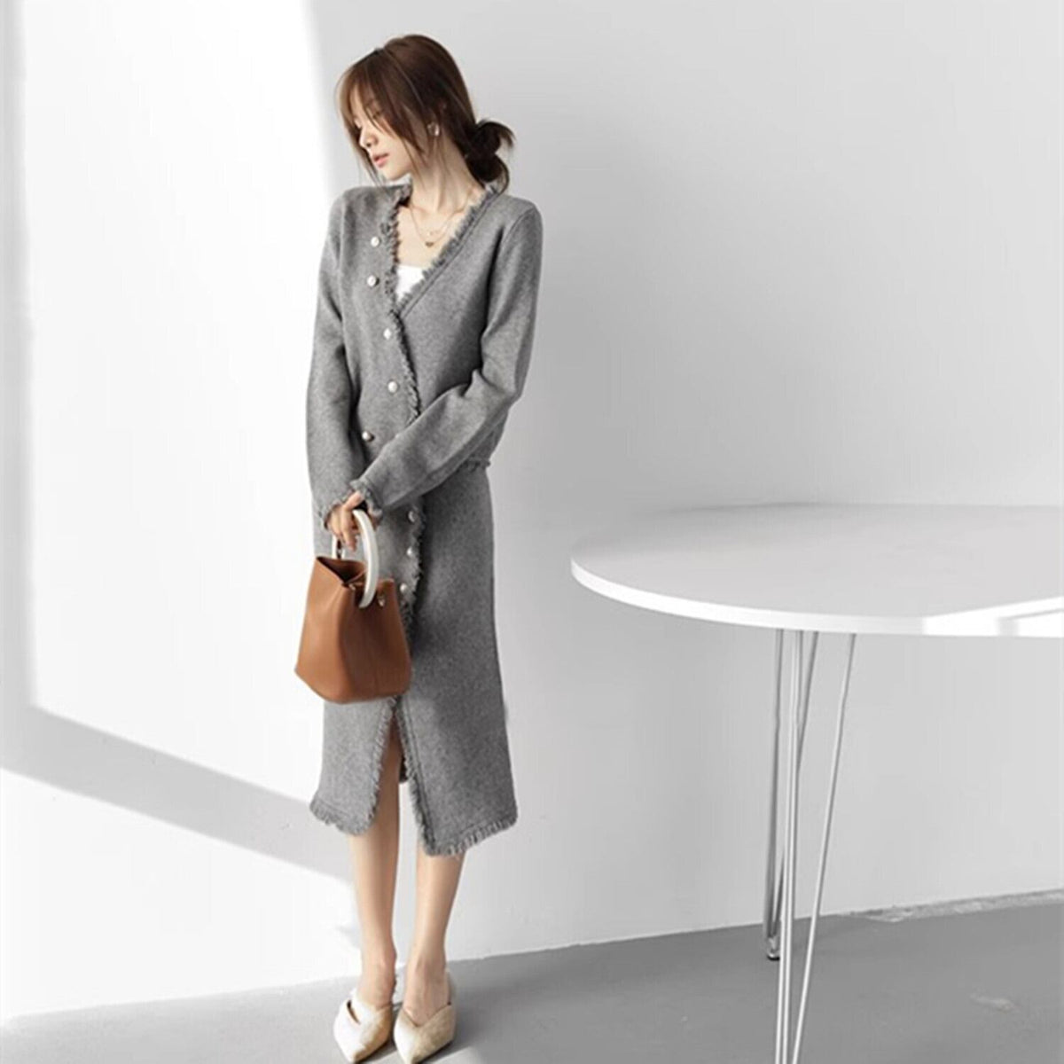 【set】カーディガン×スリットスカートセット　N2828