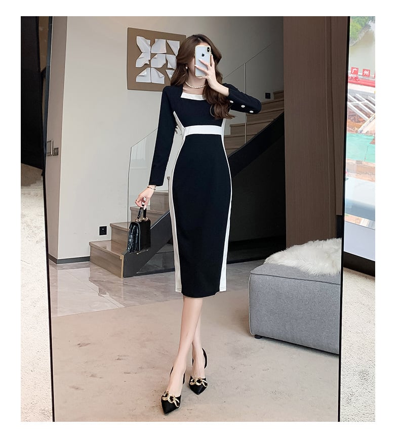 【dress】カラーマッチングタイトワンピース G19344