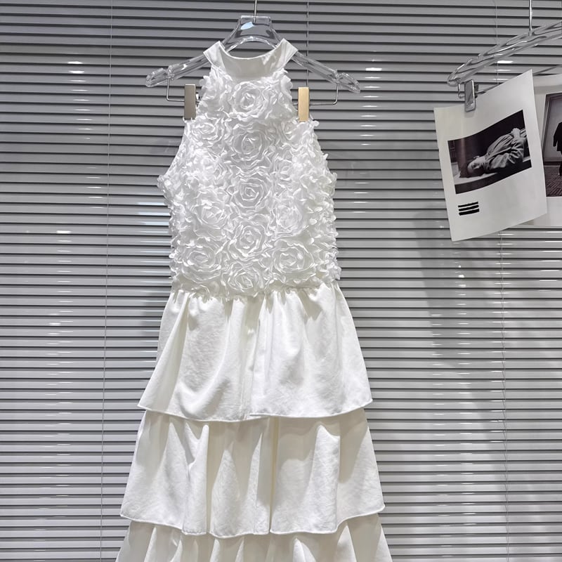 【dress】ホルターネックロングティアードワンピース Q8101