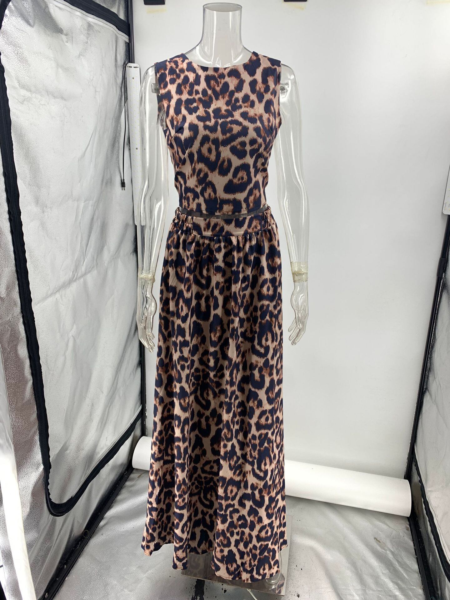 【set】ヒョウ柄バックレストップス×スカートセット　M29741