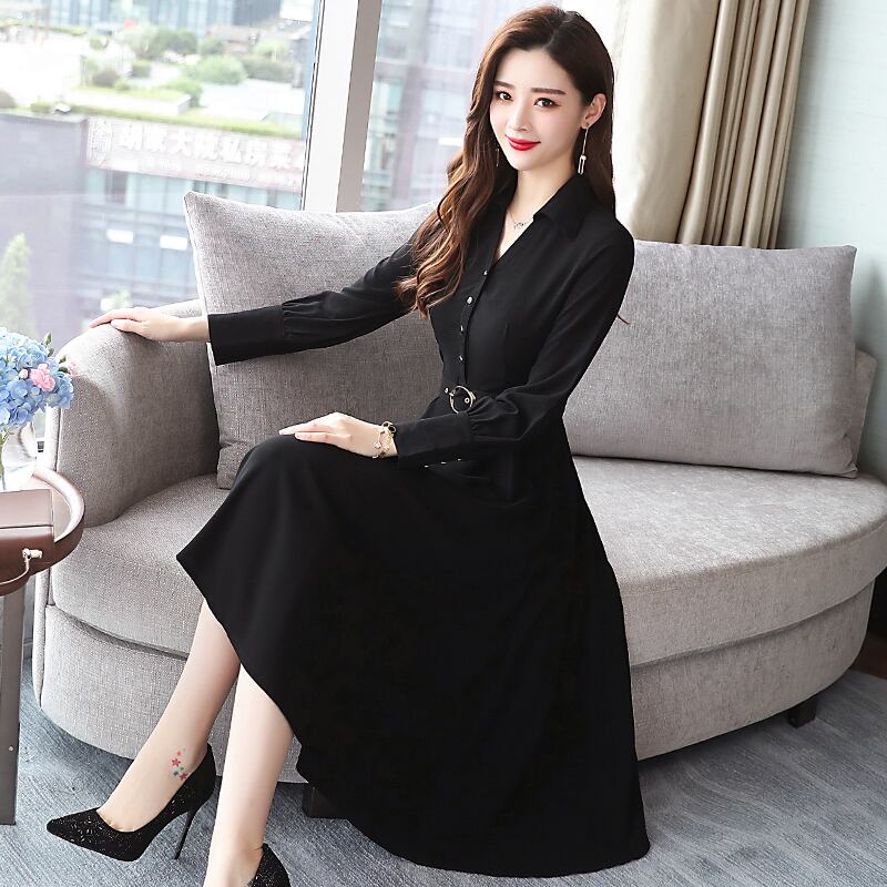 【dress】優しい雰囲気 気質満点 シンプルVネック細身効果抜群無地ワンピース