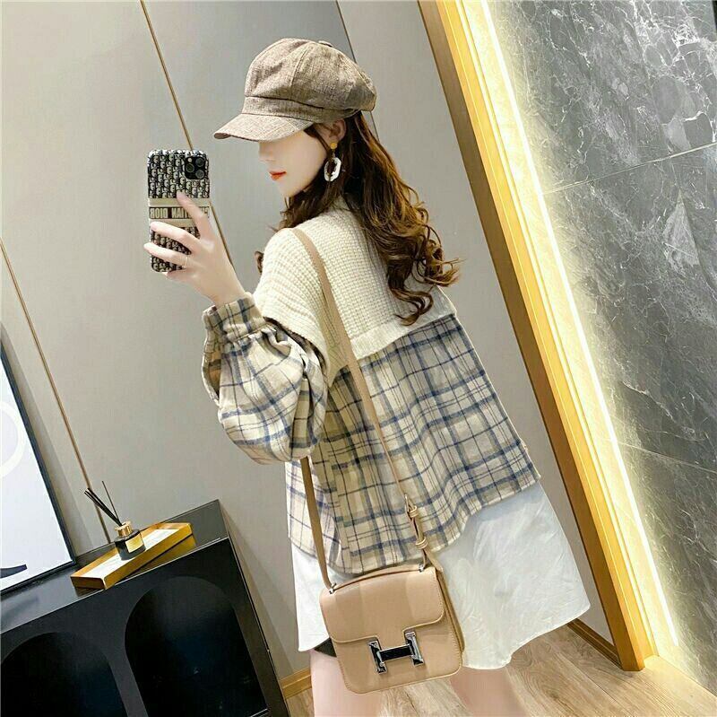 【tops】クルーネックドッキングニットセーター　M18345
