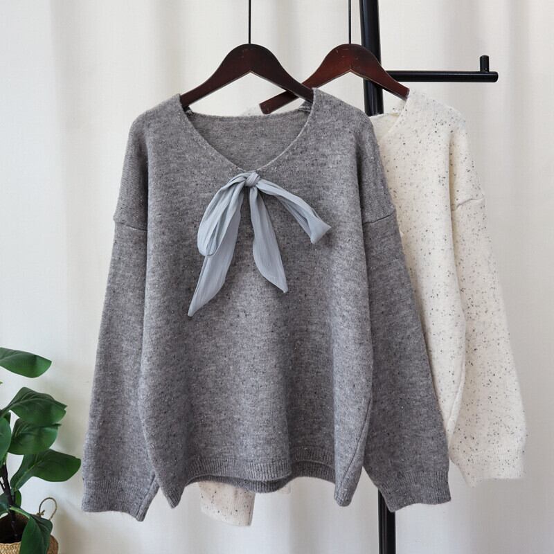 【tops】リボン付きニットセーター　M27598