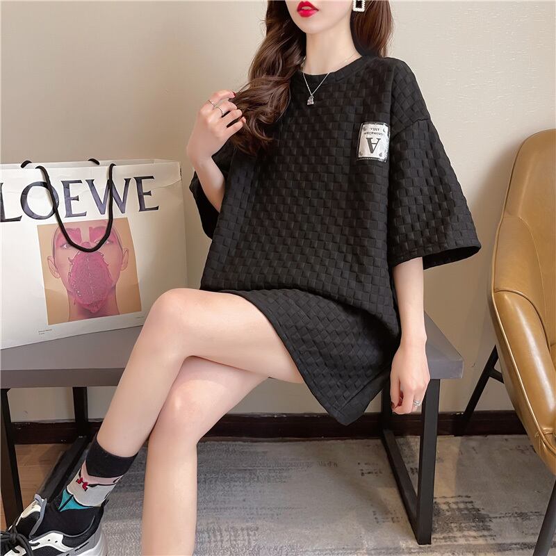 【tops】韓国ファッション半袖ラウンドネック英字柄ファッションゆったり着回しTシャツF0043