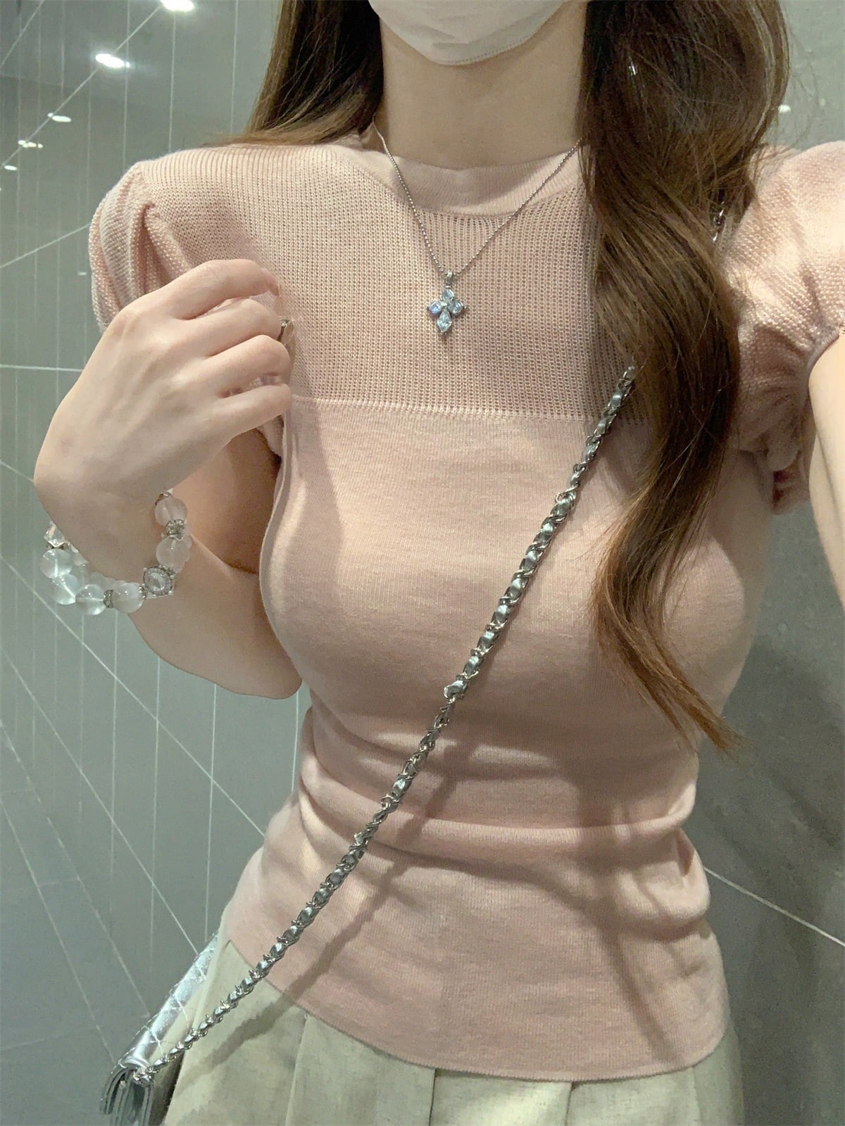 【tops】パフスリーブニットトップス　M29600