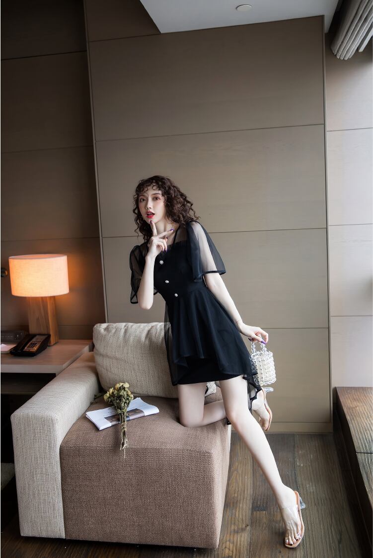 【dress】魅力的 気質満点 無地スクエアネック個性的なデザインセクシーワンピース