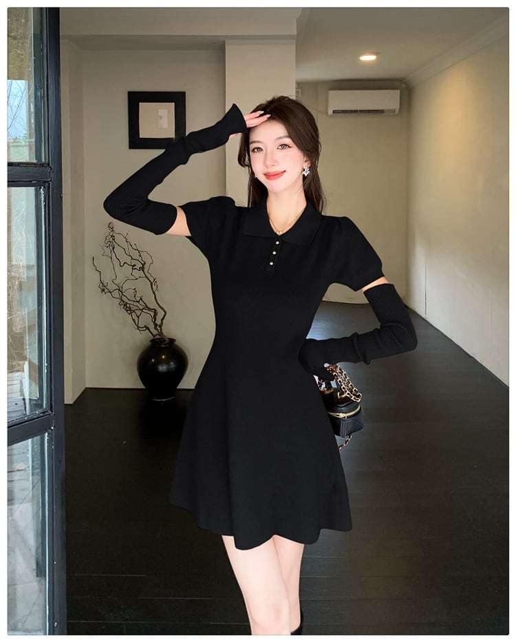 【dress】ニットワンピースアームカバー付き　M26422