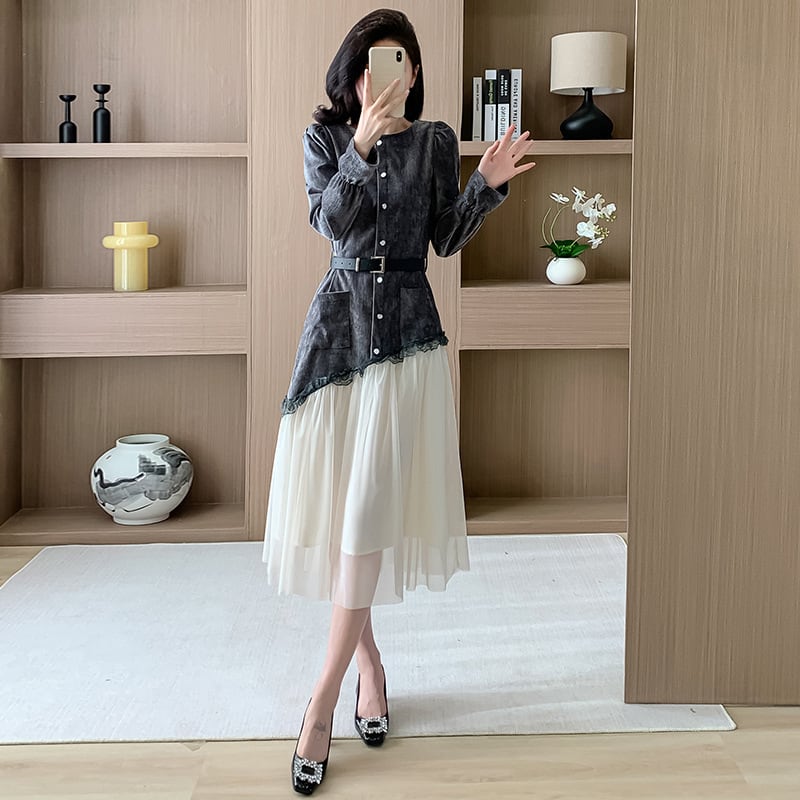 【dress】チュールコンビワンピース　M29588