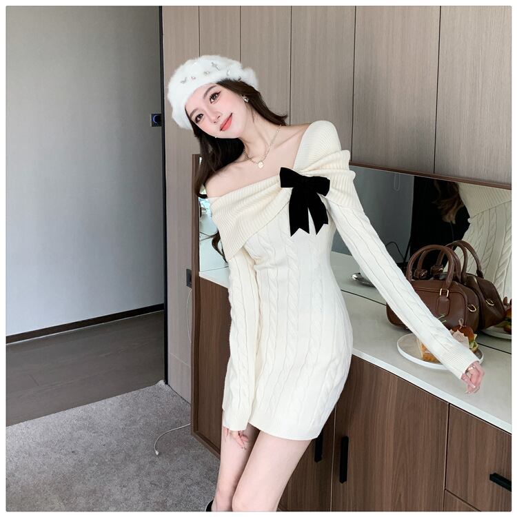 【dress】リボン付きニットワンピース　M28330