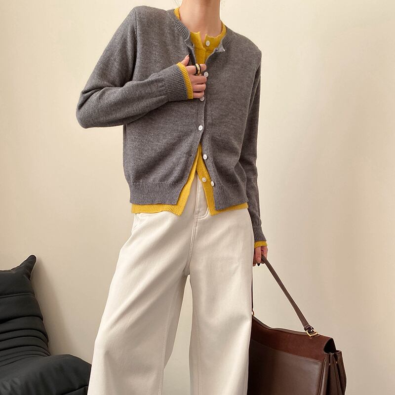【outer】フェイクレイヤードニットカーディガン Q7001