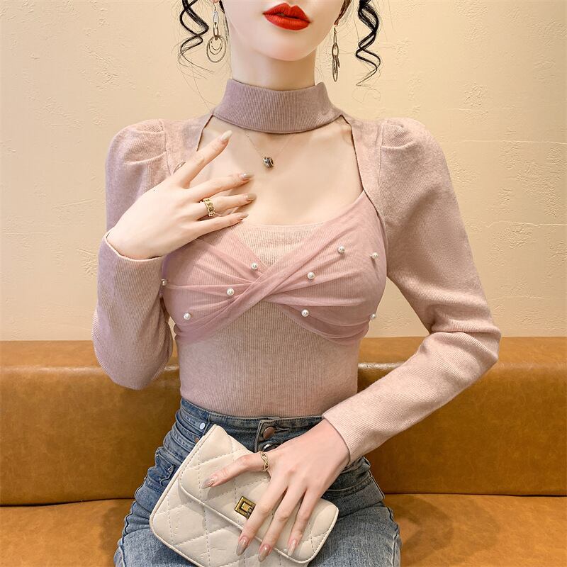 【tops】パールチュールコンビニットトップス　M28267
