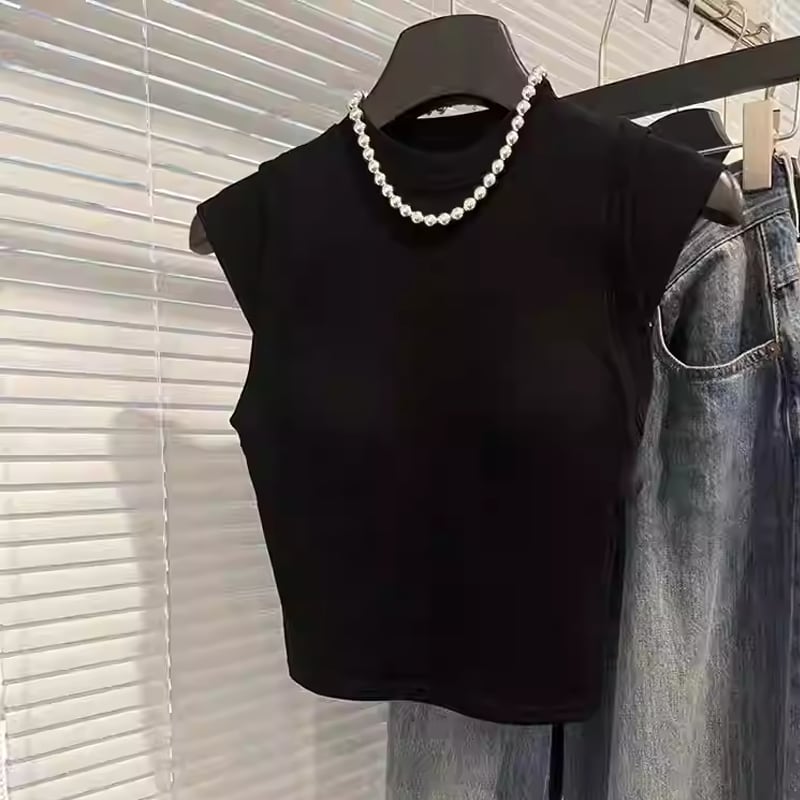 【tops】胸パット付きノースリーブトップス Q8436