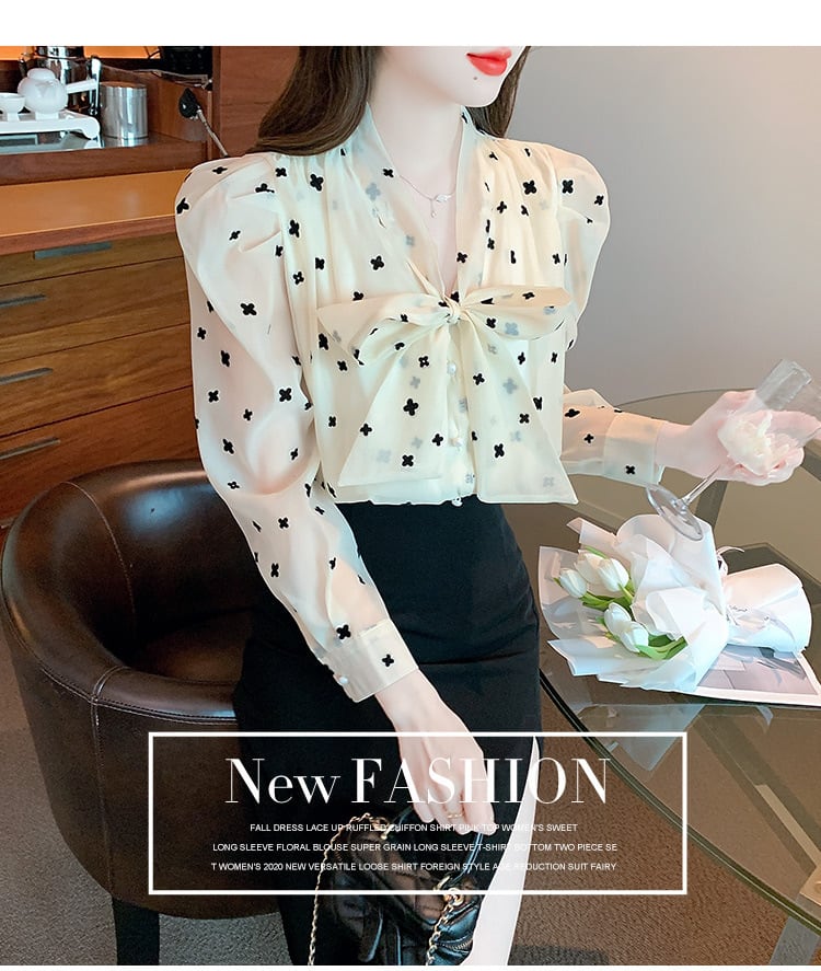 【tops】リボン付きブラウス　M29372