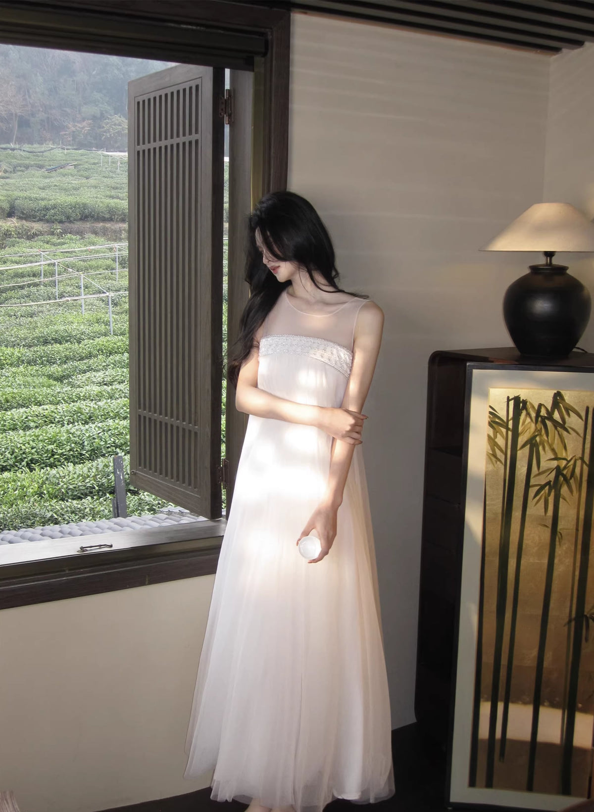 【dress】ノースリーブチュールワンピース Q7966