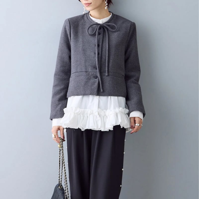 【set】ショートコート×パールカジュアルパンツセット　M28052