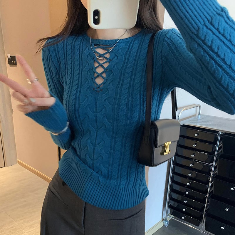 【tops】カットワークニットトップス　ニットトップス
