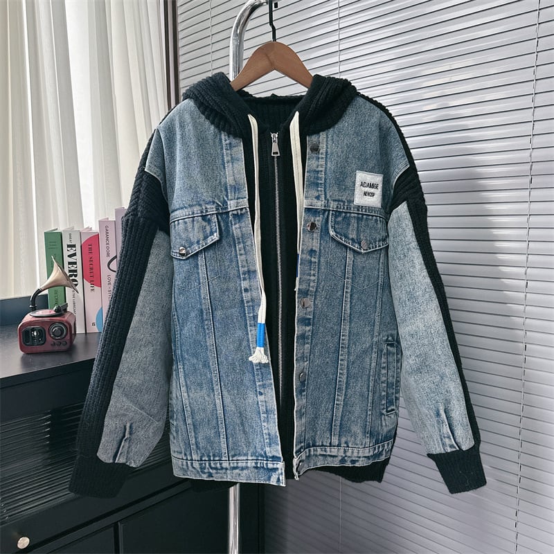 【outer】デニム切り替えニットカーデ　M25785