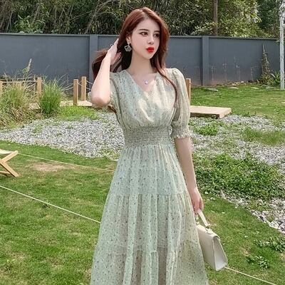 【dress】ファッションend清新！ウィートシフォン森ガール着痩せ花柄ワンピース