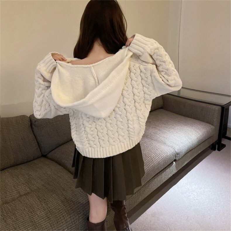 【tops】フード付きニットセーター　M18719