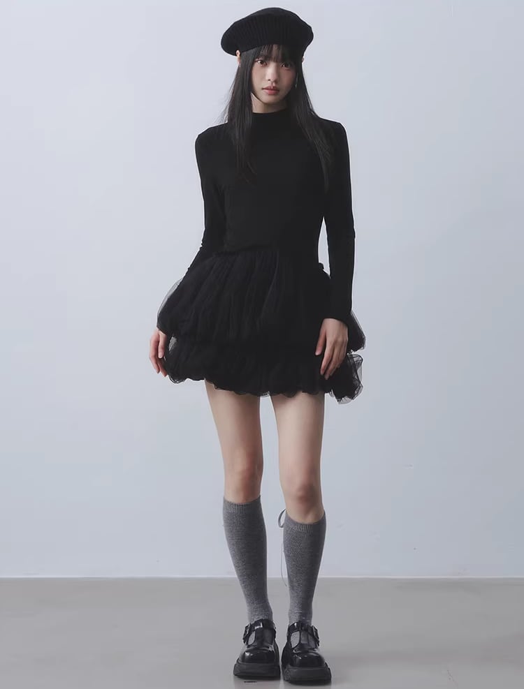 【dress】チュールドッキングティアードワンピース Q7964