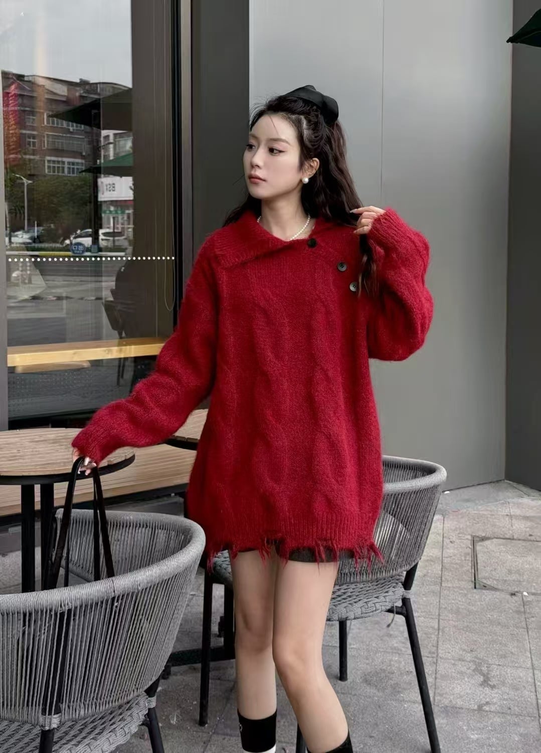 【tops】折り襟ニットセーター　M29319