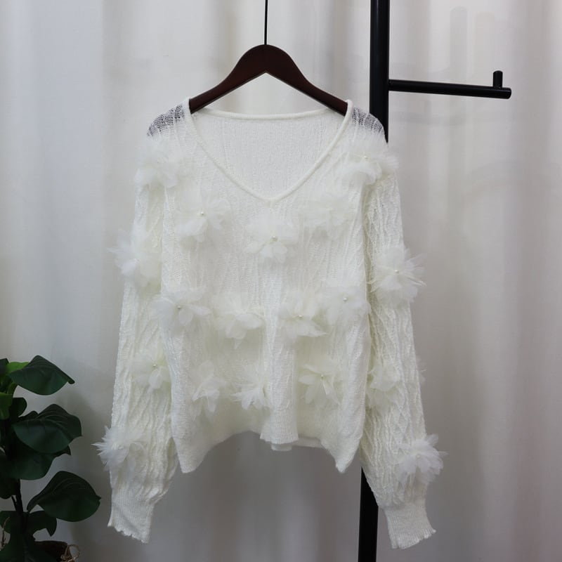 【tops】立体フラワーニットセーター　M26095